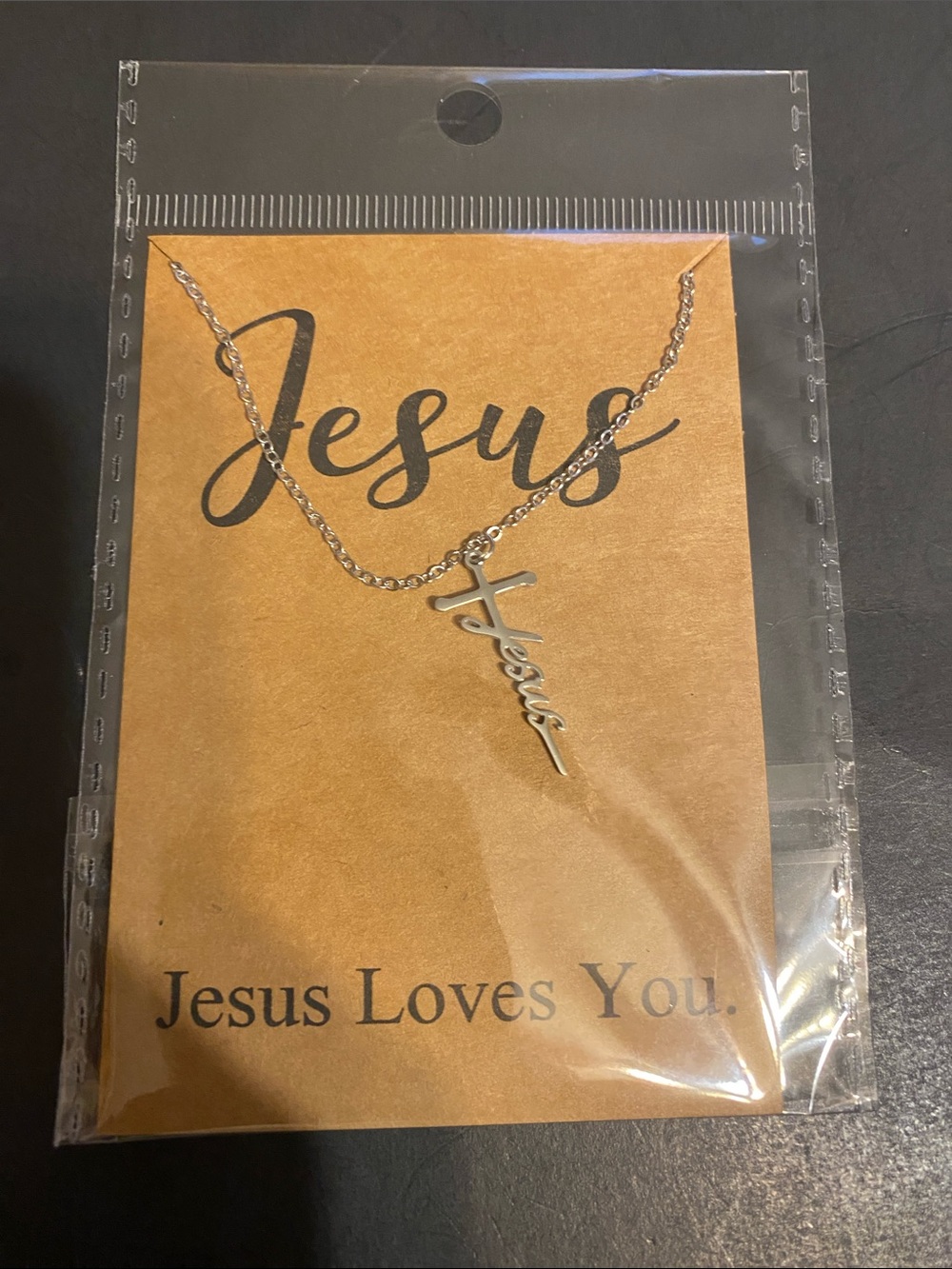 Jesus Script Cross Pendant Necklace - Silver